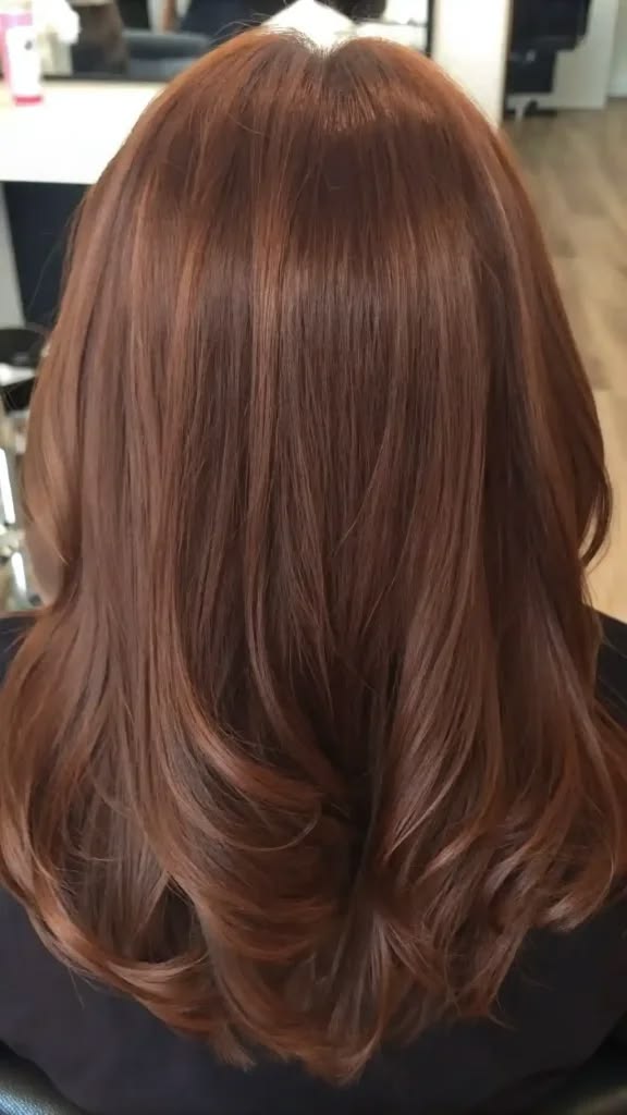 Copper brown layered hair color
