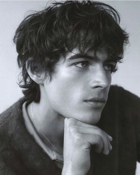 Black and white portrait with classic soft curls