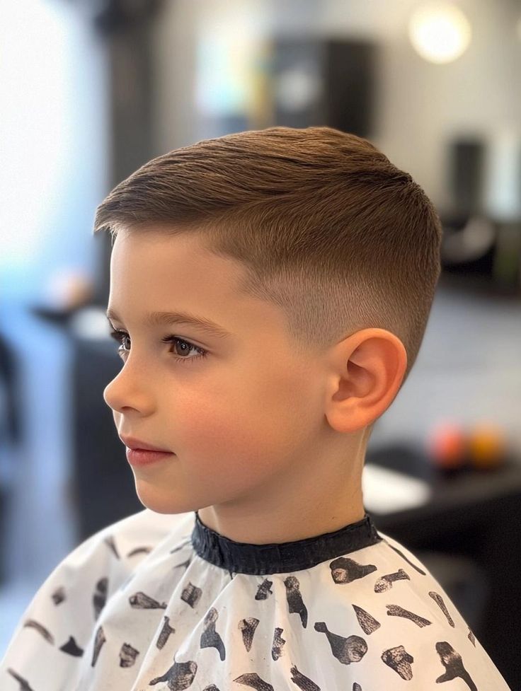 Side view of a classic side part kids haircut