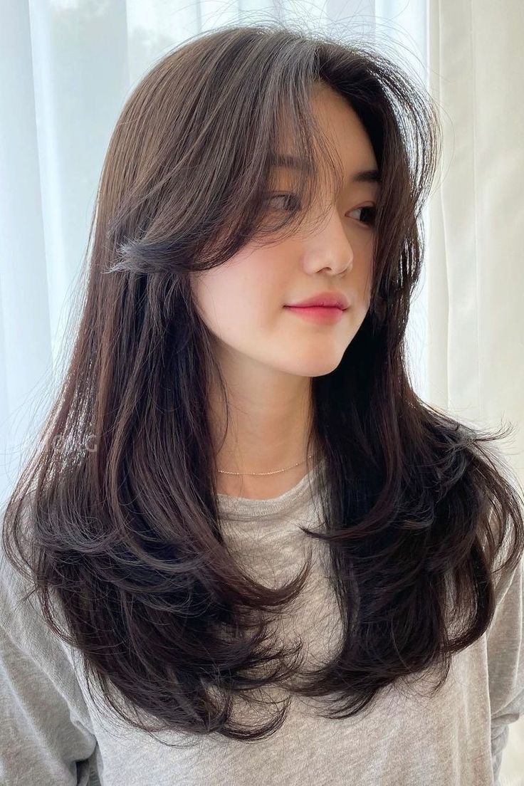 Back view of soft layered long women's hairstyle
